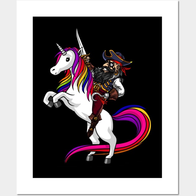 Pirate Captin Riding Magical Unicorn Funny Wall Art by underheaven